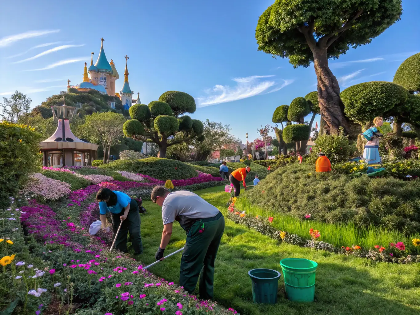 An image showcasing ASSOCIATION DE CHASSE D'AUBIGNY members working on a habitat restoration project, planting trees and clearing invasive species to improve the local ecosystem for wildlife.
