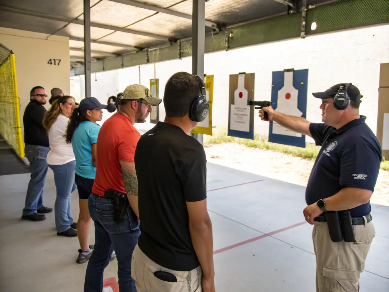 A photo of a group of young people participating in a hunting safety course, learning about firearm handling and safety regulations.
