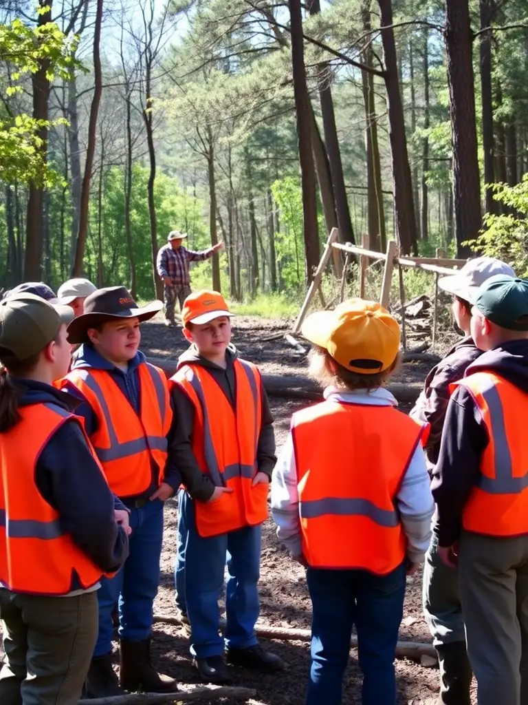 A photograph capturing a group of hunters participating in a controlled hunt in the Aubigny region, emphasizing safety and responsible hunting practices.